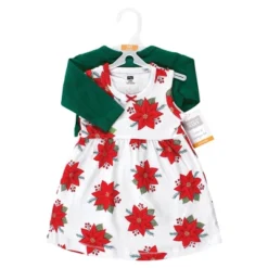 Hudson Baby Infant And Toddler Girl Cotton Dress And Cardigan Set, Poinsettia