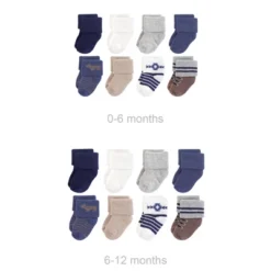 Hudson Baby Infant Boy Grow With Me Cotton Terry Socks, Bear, 0-6 And 6-12 Months