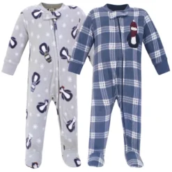 Hudson Baby Infant Boy Fleece Zipper Sleep And Play 2pk, Blue Penguin