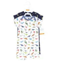 Hudson Baby Infant Boy Cotton Rompers, Dino