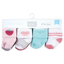 Hudson Baby Infant Girl Cotton Rich Newborn And Terry Socks, Strawberry