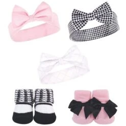 Hudson Baby Infant Girl 10Pc Headband And Socks Set, Houndstooth, 0-9 Months