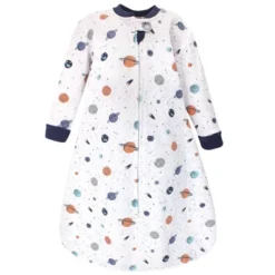 Hudson Baby Infant Boy Premium Quilted Long Sleeve Sleeping Bag And Wearable Blanket, Space