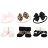 Hudson Baby Infant Girl 12Pc Headband And Socks Giftset, Leopard Black Silver, One Size
