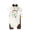Hudson Baby Infant Boy Cotton Bodysuit, Pant And Shoe Set, Dinosaur Adventures