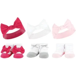 Hudson Baby Infant Girl 12Pc Headband And Socks Giftset, Pink White Pink Blue, One Size
