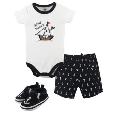 Hudson Baby Infant Boy Cotton Bodysuit, Shorts And Shoe 3pc Set, Pirate 2 Hudson Baby Infant Boy Cotton Bodysuit, Shorts And Shoe 3pc Set, Pirate - Image 2