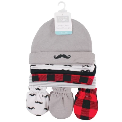 Hudson Baby Infant Boy Cotton Cap And Scratch Mitten 8pc Set, Mustache, 0-6 Months 1 Hudson Baby Infant Boy Cotton Cap And Scratch Mitten 8pc Set, Mustache, 0-6 Months