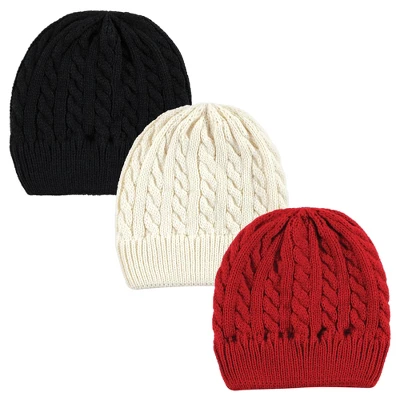 Hudson Baby Family Knitted Caps 3pk, Black Red 5 Hudson Baby Family Knitted Caps 3pk, Black Red - Image 5