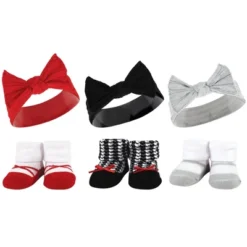 Hudson Baby Infant Girl 12Pc Headband And Socks Giftset, Red Houndstooth Bows, One Size