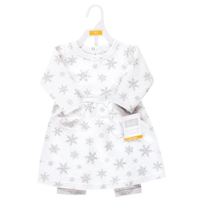 Hudson Baby Toddler Girl Quilted Cotton Dress And Leggings, Silver Snowflakes 1 Hudson Baby Toddler Girl Quilted Cotton Dress And Leggings, Silver Snowflakes