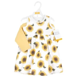 Hudson Baby Infant Girl Cotton Dress And Cardigan Set, Sunflower