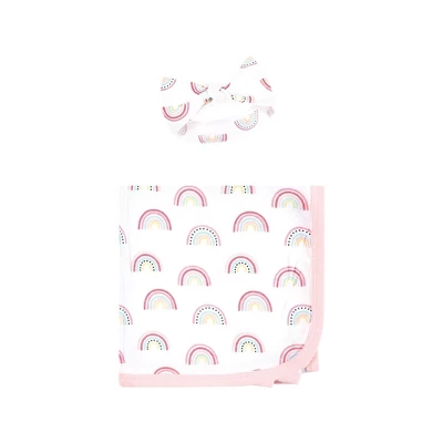 Hudson Baby Infant Girl Gown, Swaddle Blanket And Cap Or Headband, Modern Rainbow, 0-6 Months 2 Hudson Baby Infant Girl Gown, Swaddle Blanket And Cap Or Headband, Modern Rainbow, 0-6 Months - Image 2
