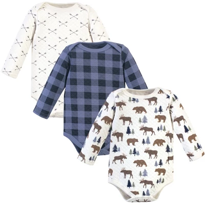 Hudson Baby Infant Boy Quilted Long-Sleeve Cotton Bodysuits 3pk, Moose Bear 2 Hudson Baby Infant Boy Quilted Long-Sleeve Cotton Bodysuits 3pk, Moose Bear - Image 2