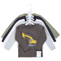 Hudson Baby Infant And Toddler Boy Long Sleeve T-Shirts, Construction Dino