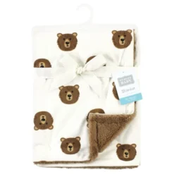 Hudson Baby Plush Blanket With Furry Binding And Back, Brown Bear, One Size