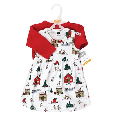 Hudson Baby Infant And Toddler Girl Cotton Dress And Cardigan Set, North Pole 1 Hudson Baby Infant And Toddler Girl Cotton Dress And Cardigan Set, North Pole