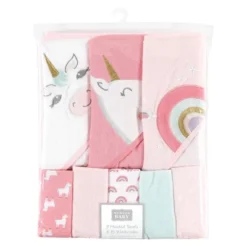 Hudson Baby Infant Girl Animal Hooded Towel 3pk And 15 Washcloths, Unicorn, One Size