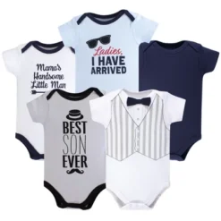 Hudson Baby Infant Boy Cotton Bodysuits 5pk, Handsome Little Man