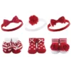 Hudson Baby Infant Girl Headband And Socks Giftset 6pc, Red White Stripe, One Size