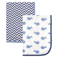 Hudson Baby Infant Boy Cotton Swaddle Blankets, Whale, One Size