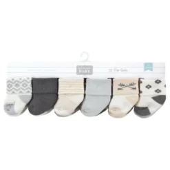 Hudson Baby Cotton Rich Newborn And Terry Socks, Gray Arrows 12-Pack