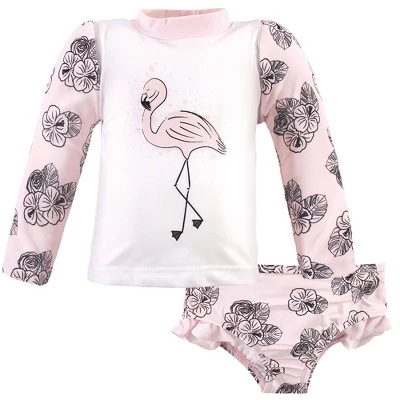 Hudson Baby Infant And Toddler Girl Swim Rashguard Set, Floral Flamingo 4 Hudson Baby Infant And Toddler Girl Swim Rashguard Set, Floral Flamingo - Image 4