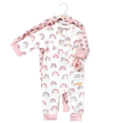 Hudson Baby Infant Girl Plush Jumpsuits, Modern Rainbow