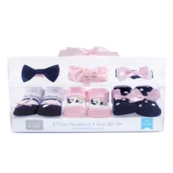 Hudson Baby Infant Girl Headband And Socks Giftset 6pc, Navy Love, One Size