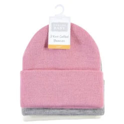 Hudson Baby Infant Girl Knit Cuffed Beanie 3pk, Orchid Pink