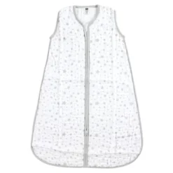 Hudson Baby Infant Muslin Cotton Sleeveless Wearable Sleeping Bag, Sack, Blanket, Gray Stars