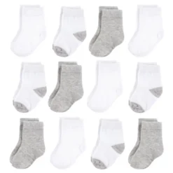 Hudson Baby Infant Unisex Cotton Rich Newborn And Terry Socks, White Gray