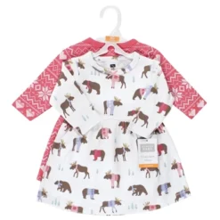 Hudson Baby Infant And Toddler Girl Cotton Dresses, Pink Moose Bear