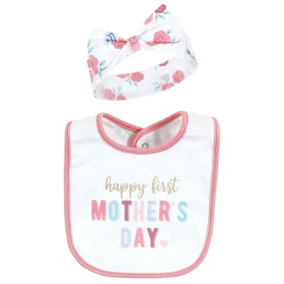 Hudson Baby Infant Girl Cotton Bib And Headband Or Caps Set, Mothers Day, 0-9 Months 2 Hudson Baby Infant Girl Cotton Bib And Headband Or Caps Set, Mothers Day, 0-9 Months - Image 2