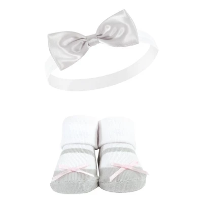 Hudson Baby Infant Girls Headband And Socks Set, Pink Gray, 0-9 Months 3 Hudson Baby Infant Girls Headband And Socks Set, Pink Gray, 0-9 Months - Image 3