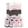 Hudson Baby Infant Girl Headband And Socks Set 5pk, Damask, 0-9 Months