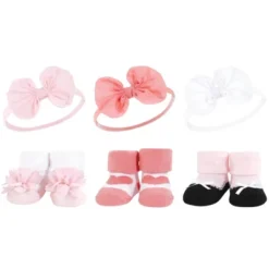 Hudson Baby Infant Girl 12Pc Headband And Socks Giftset, Blush White, One Size