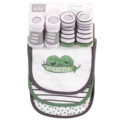Hudson Baby Infant Cotton Bib And Sock Set 5pk, Peas, One Size 1 Hudson Baby Infant Cotton Bib And Sock Set 5pk, Peas, One Size