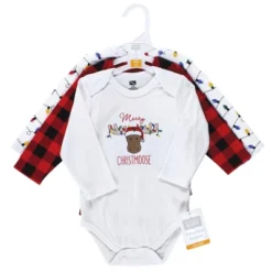 Hudson Baby Unisex Baby Cotton Long-Sleeve Bodysuits, Christmoose