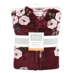 Hudson Baby Infant Girl Plush Sleeping Bag, Sack, Blanket, Burgundy Floral