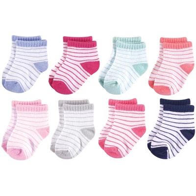 Hudson Baby Infant Girl Cotton Rich Newborn And Terry Socks, Stripes Girl 2 Hudson Baby Infant Girl Cotton Rich Newborn And Terry Socks, Stripes Girl - Image 2