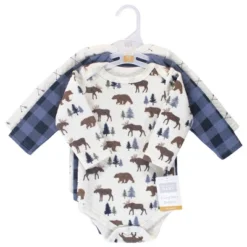 Hudson Baby Infant Boy Quilted Long-Sleeve Cotton Bodysuits 3pk, Moose Bear
