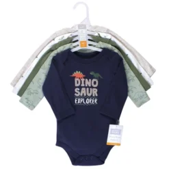 Hudson Baby Infant Boy Cotton Long-Sleeve Bodysuits 5pk, Dinosaur Explorer