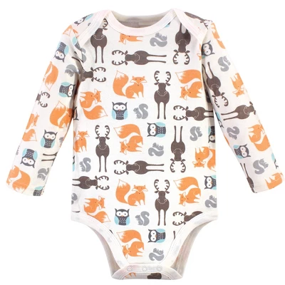 Hudson Baby Cotton Long-Sleeve Bodysuits 5pk, Gray Forest 2 Hudson Baby Cotton Long-Sleeve Bodysuits 5pk, Gray Forest - Image 2