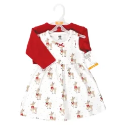 Hudson Baby Infant And Toddler Girl Cotton Dress And Cardigan Set, Fancy Rudolph