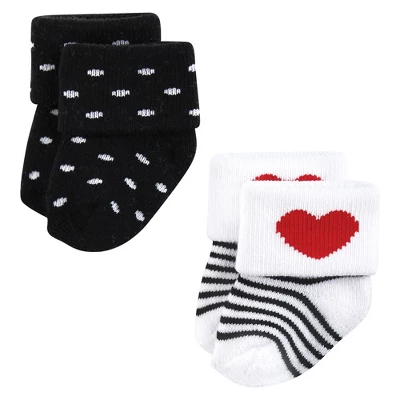 Hudson Baby Infant Girl Cotton Rich Newborn And Terry Socks, Mom And Dad Girl Red Black 2 Hudson Baby Infant Girl Cotton Rich Newborn And Terry Socks, Mom And Dad Girl Red Black - Image 2
