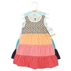 Hudson Baby Infant And Toddler Girl Cotton Dresses, Leopard Coral Mint