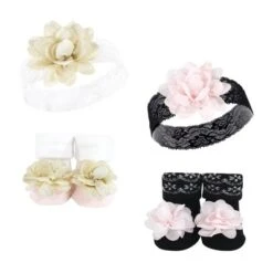 Hudson Baby Infant Girl 8Pc Headband And Socks Set, Lace Velvet Knot, 0-9 Months