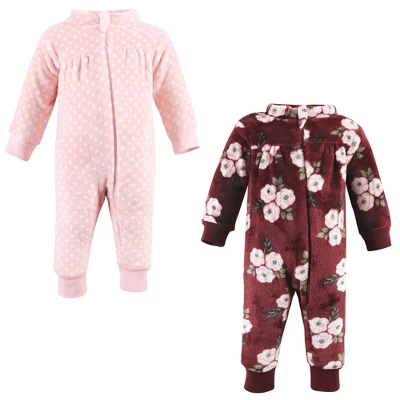 Hudson Baby Toddler Girls Plush Jumpsuits, Burgundy Floral 4 Hudson Baby Toddler Girls Plush Jumpsuits, Burgundy Floral - Image 4