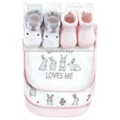 Hudson Baby Infant Girl Cotton Bib And Sock Set, Some Bunny, 0-9 Months
